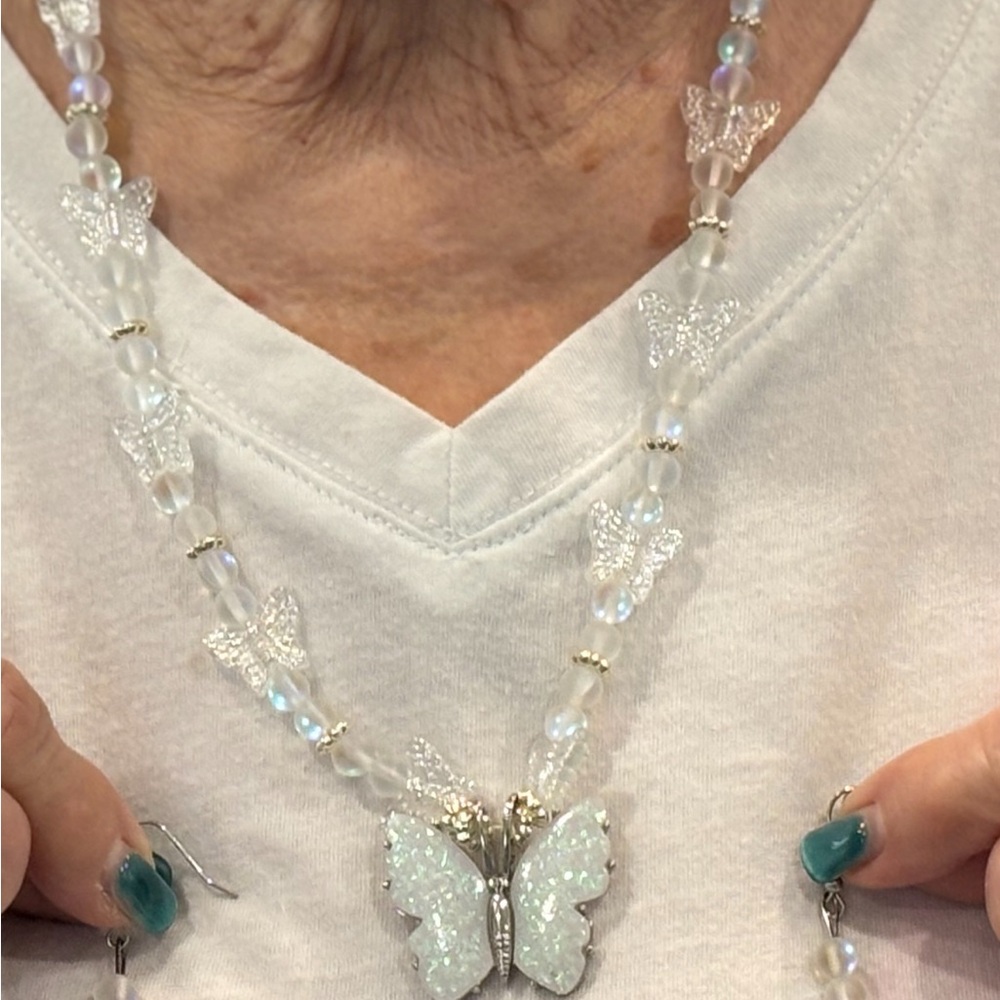 Elegant Silver Butterfly Necklace and earrings
